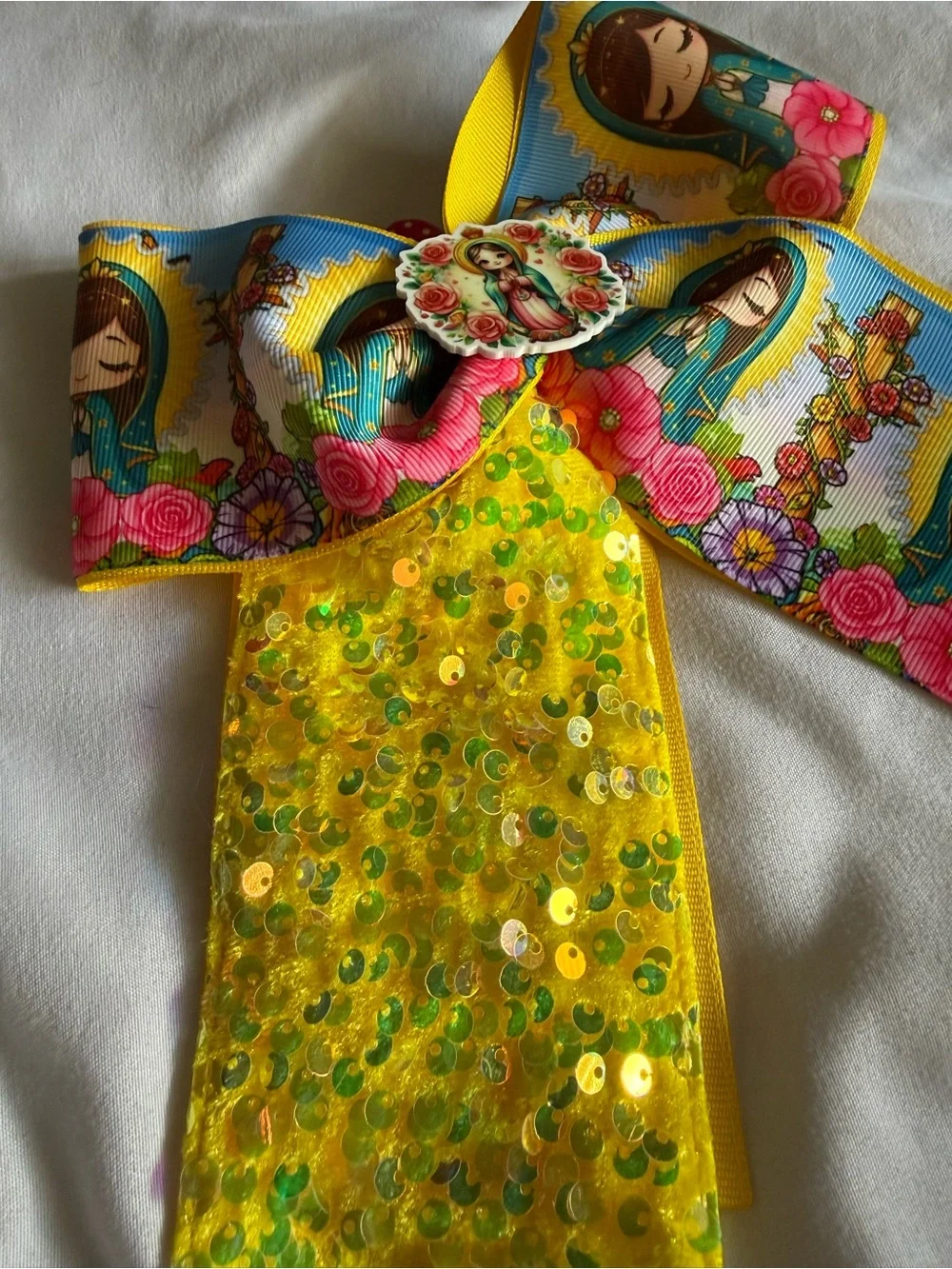 Kids Yellow Floral Virgin Mary Bow Hair Clip